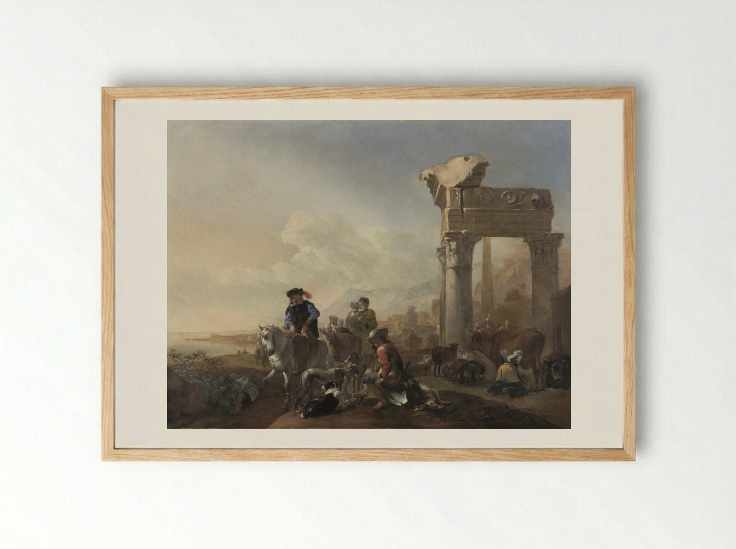 Hunters Near Ruins - Jan Baptist Weenix - Framed Print Wood