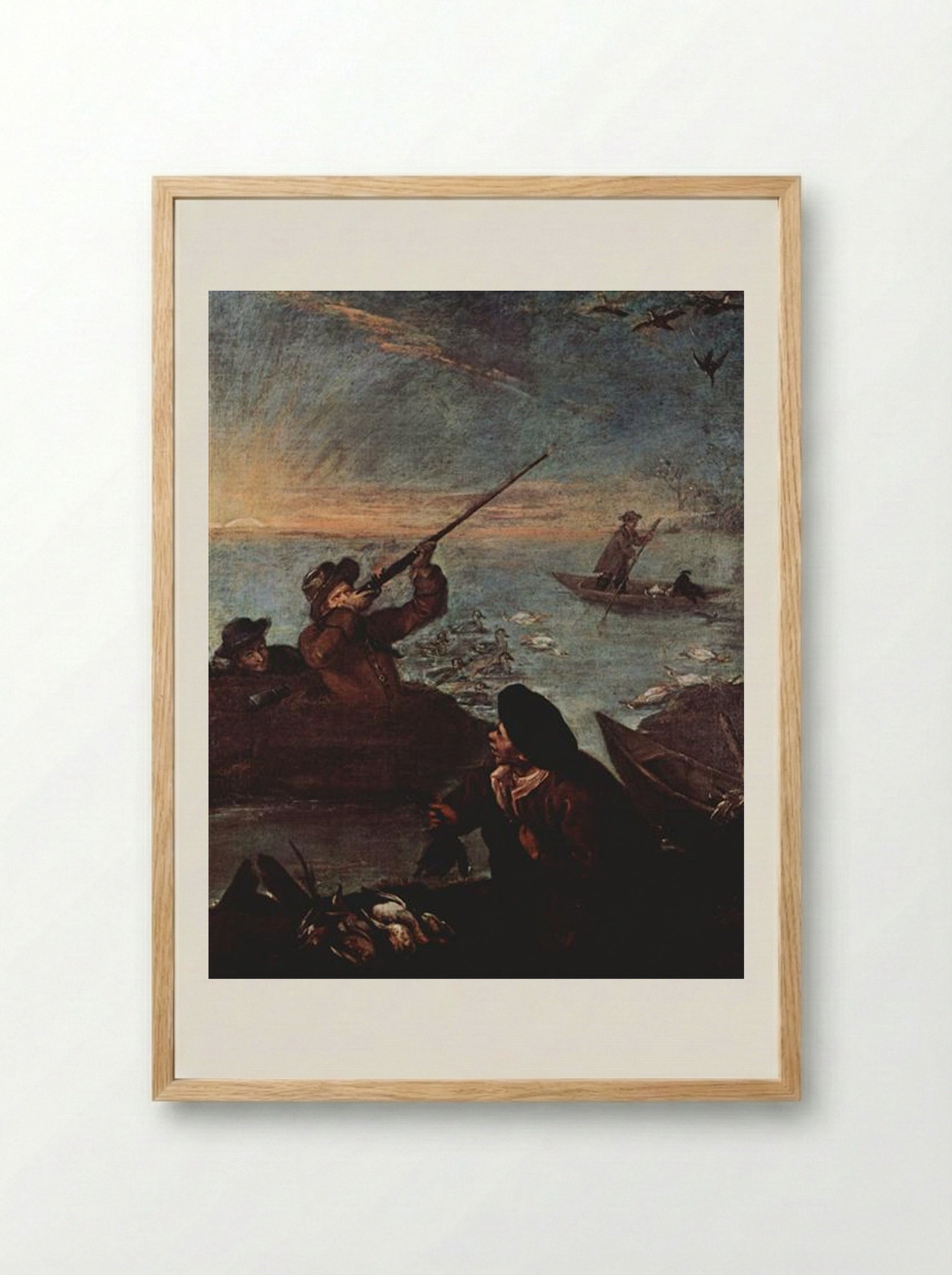 Hunters Shooting at Ducks - Pietro Longhi - Framed Print Wood