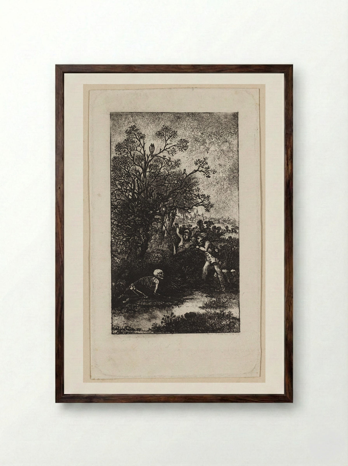 Hunters Surprised by Death - Rodolphe Bresdin - Framed Print Dark Wood