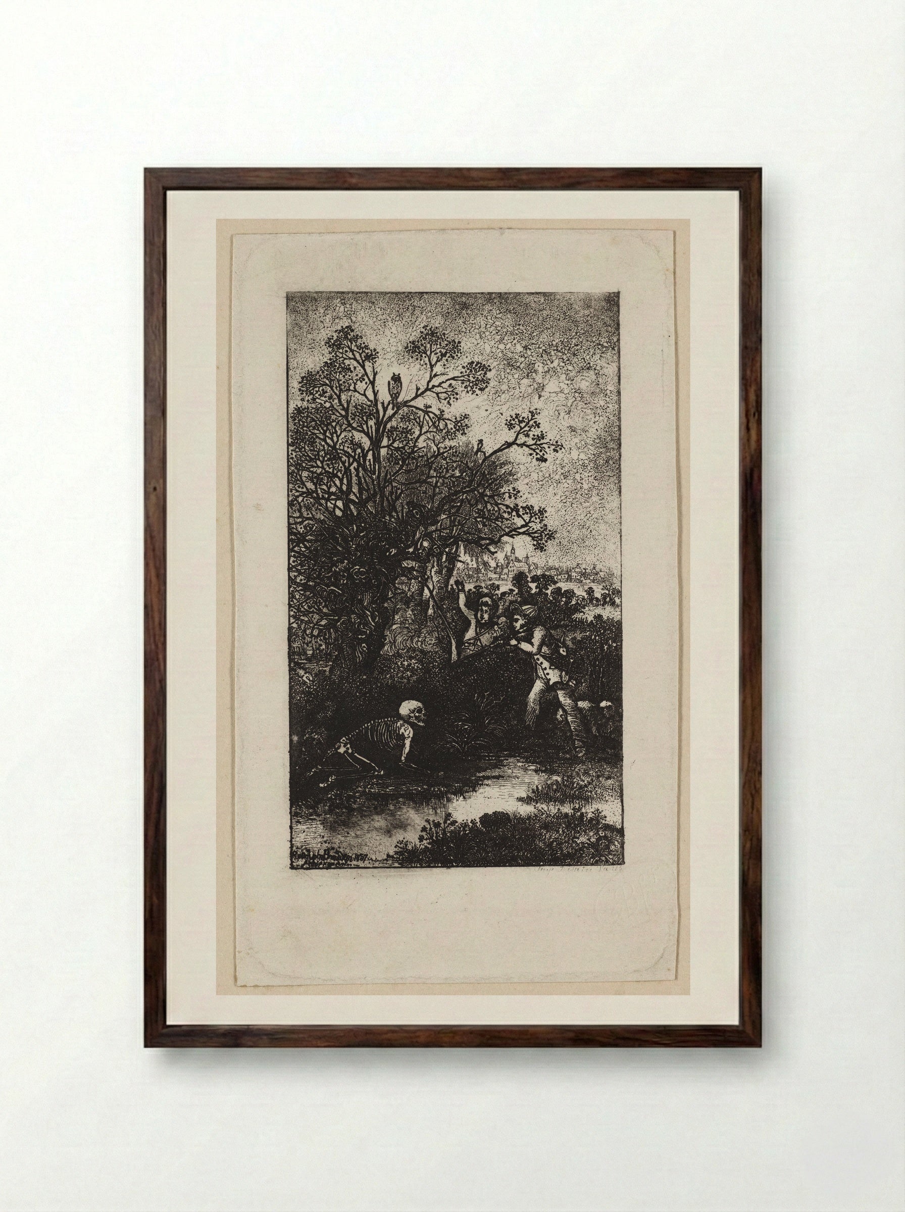 Hunters Surprised by Death - Rodolphe Bresdin - Framed Print Dark Wood