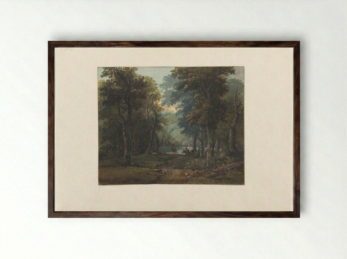 Hunters in a Forest - Gerrit Battem - Framed Print Dark Wood