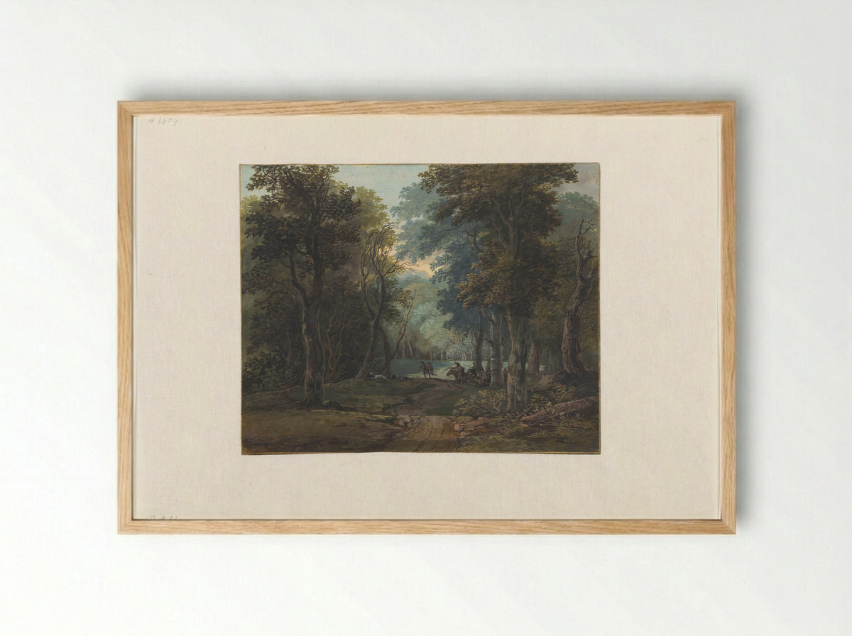 Hunters in a Forest - Gerrit Battem - Framed Print Wood