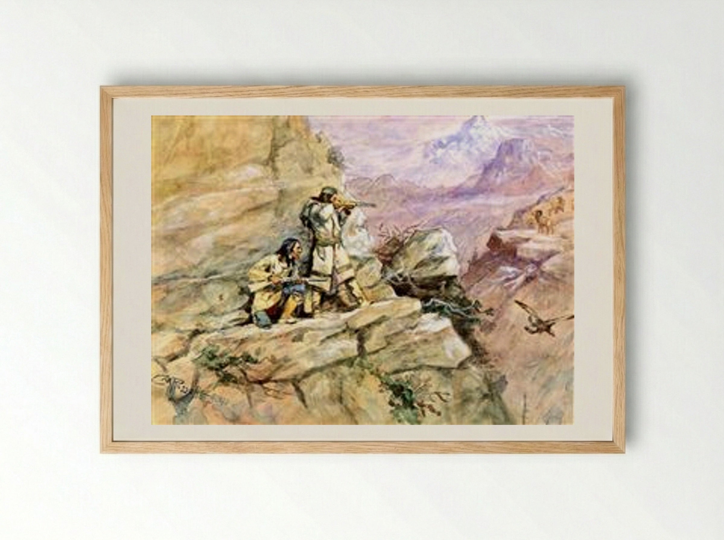 Hunting Big Horn Sheep - Charles M. Russell - Framed Print Wood