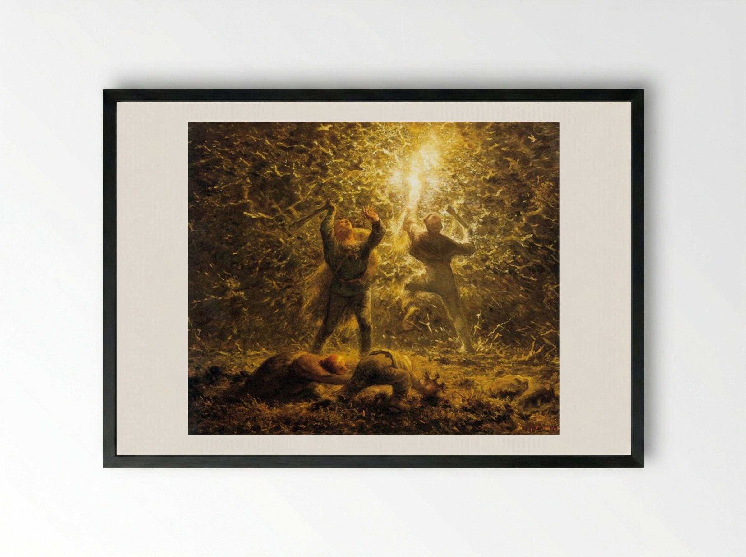 Hunting Birds at Night - Jean-Francois Millet - Framed Print Black