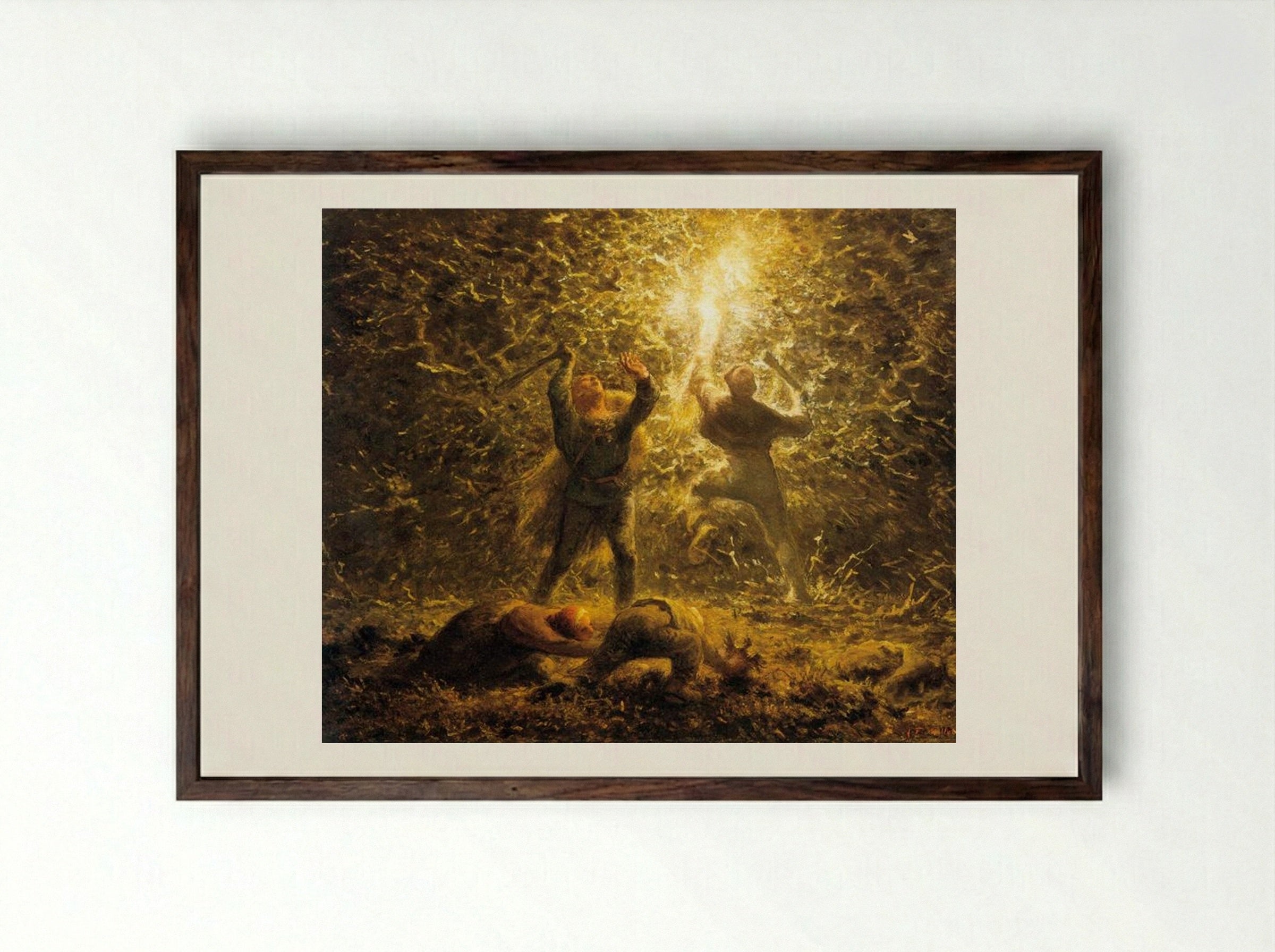 Hunting Birds at Night - Jean-Francois Millet - Framed Print Dark Wood