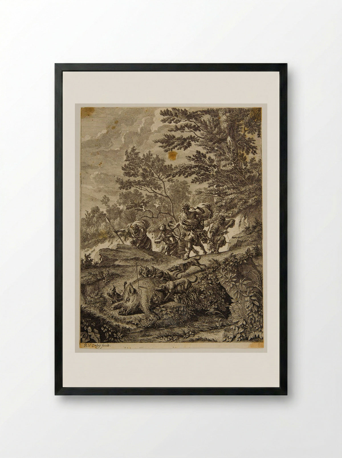 Hunting the Calydonian Boar - Richard van Orley - Framed Print Black