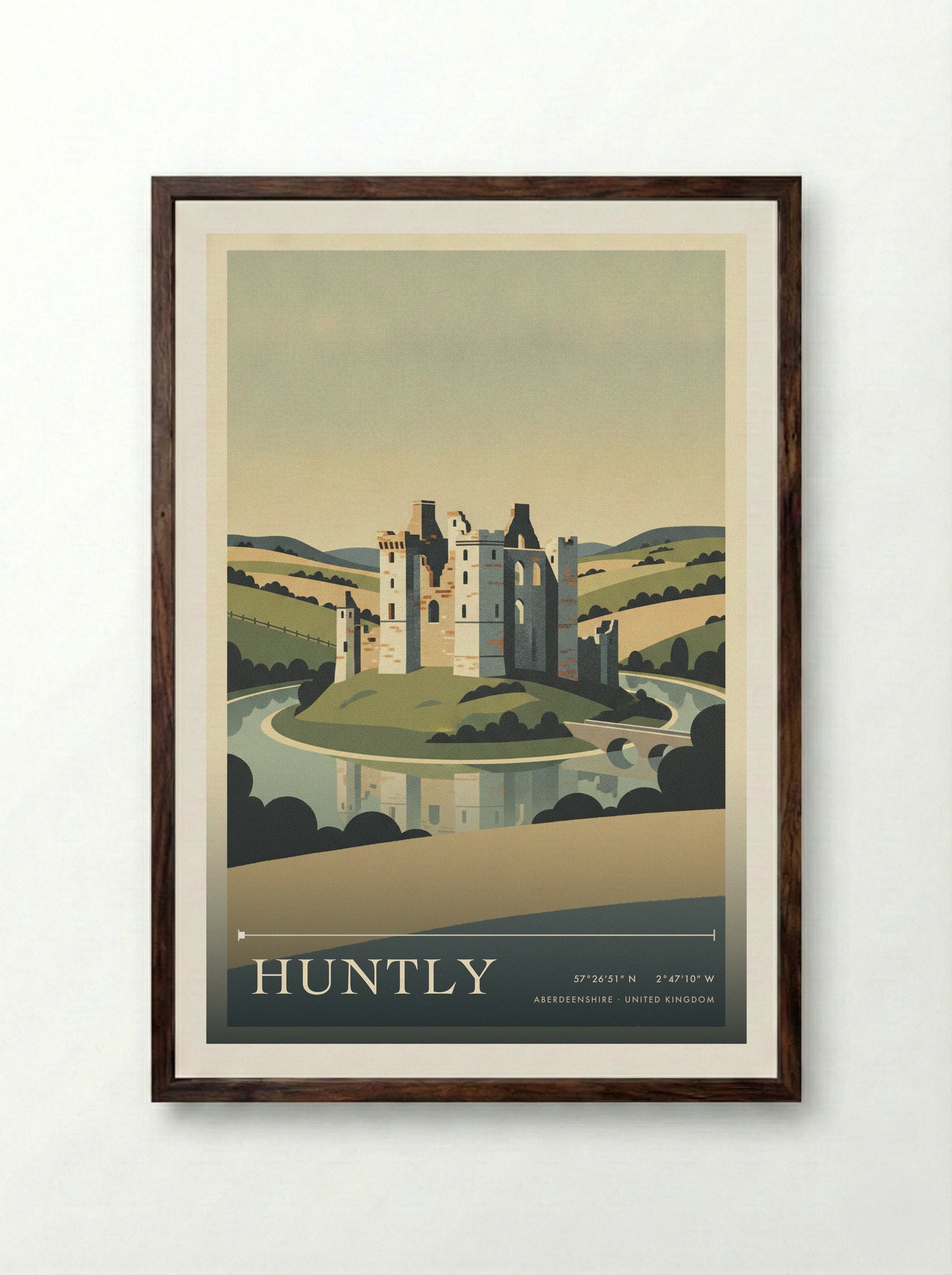 Huntly Aberdeenshire United Kingdom Travel Poster - Framed Print Dark Wood