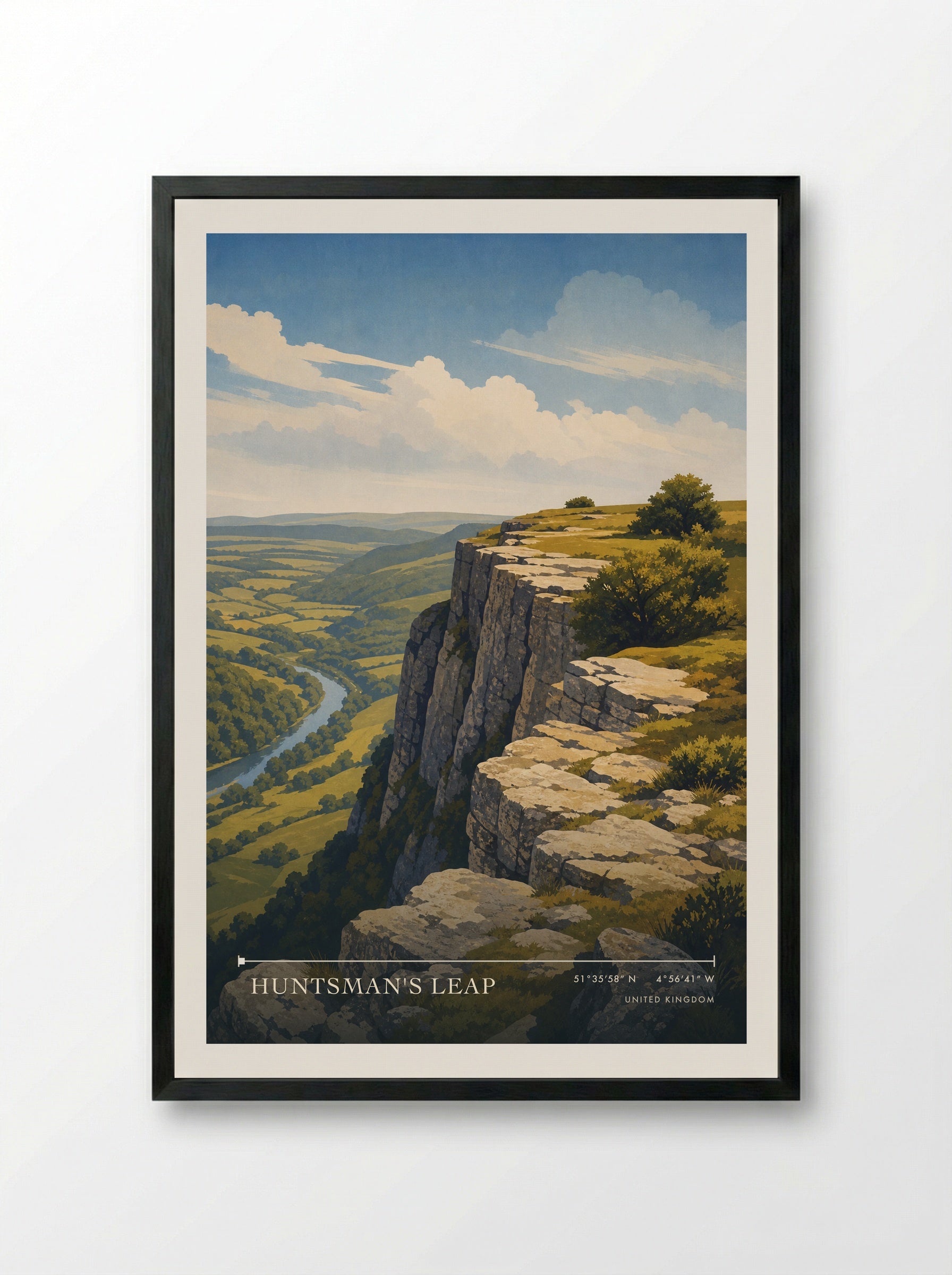 Huntsman's Leap United Kingdom Travel Poster - Framed Print Black