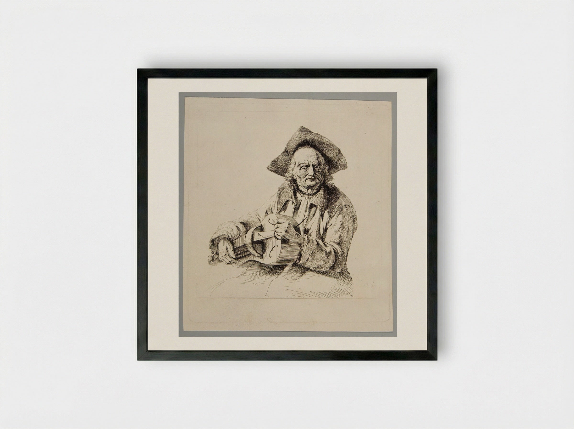 Hurdy-Gurdy Player - Jean-Jacques de Boissieu - Framed Print Black