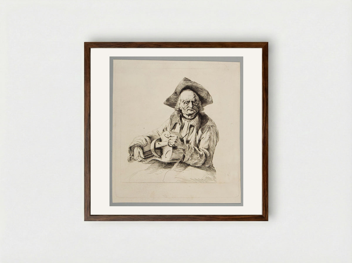 Hurdy-Gurdy Player - Jean-Jacques de Boissieu - Framed Print Dark Wood