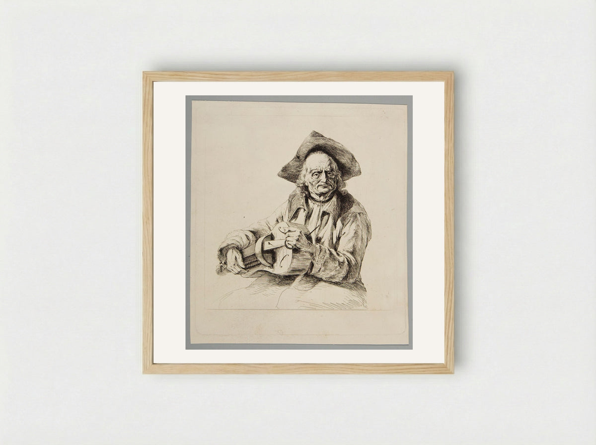 Hurdy-Gurdy Player - Jean-Jacques de Boissieu - Framed Print Wood