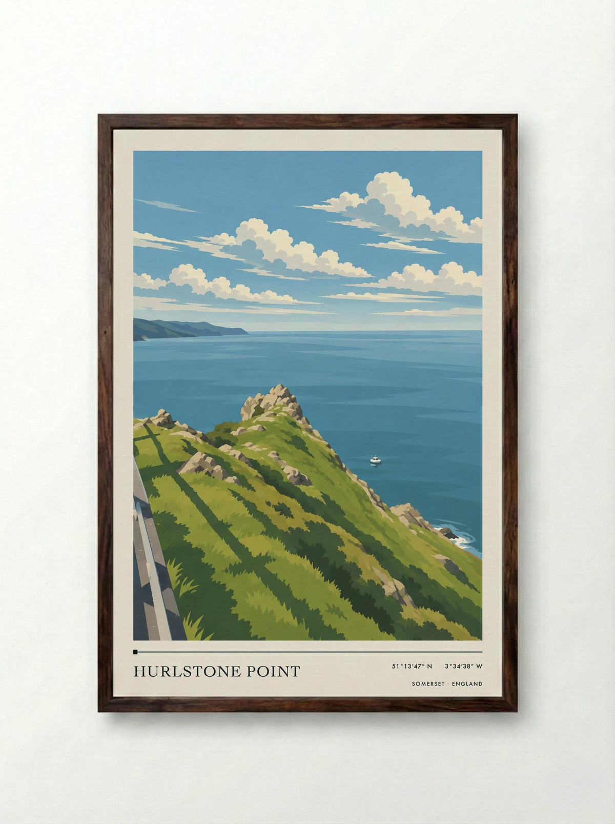 Hurlstone Point, Somerset | Travel Poster - Framed Print Dark Wood
