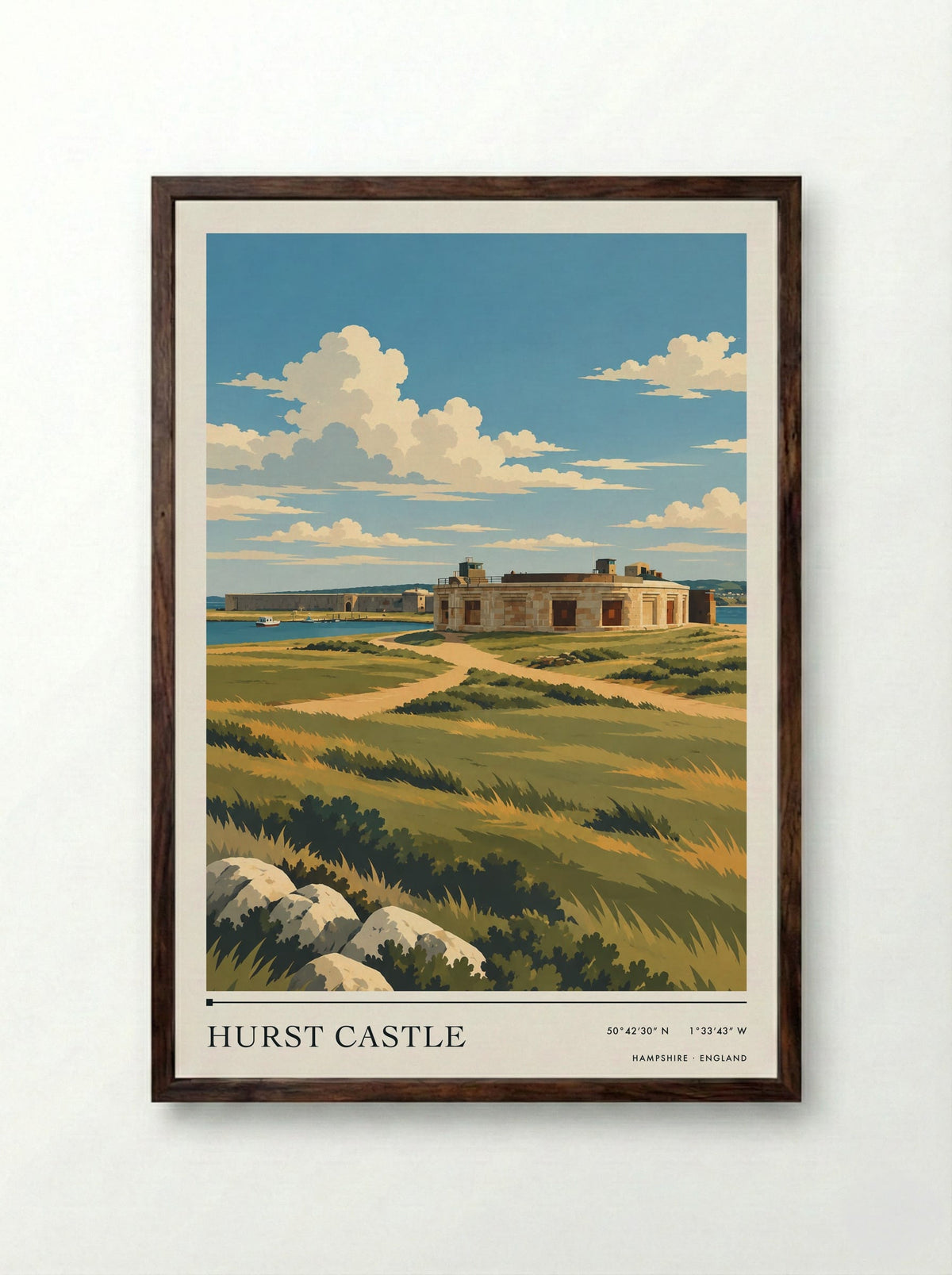 Hurst Castle, Hampshire | Travel Poster - Framed Print Dark Wood