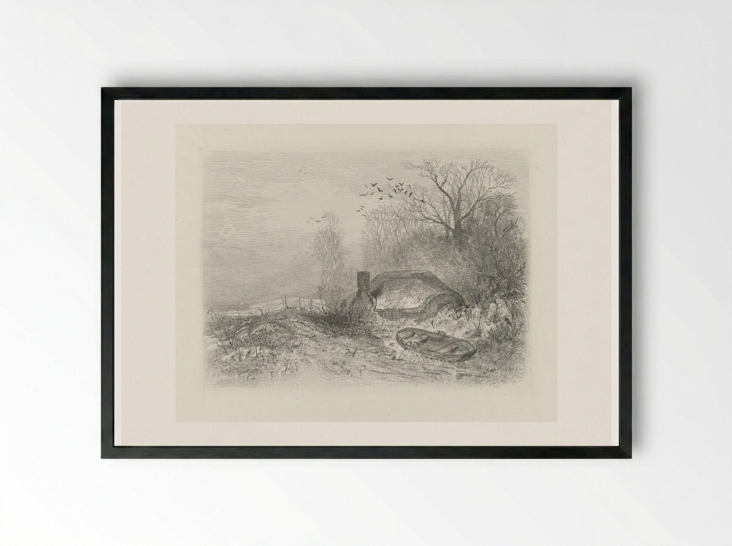 Hut in een landschap - Charles Rochussen - Framed Print Black