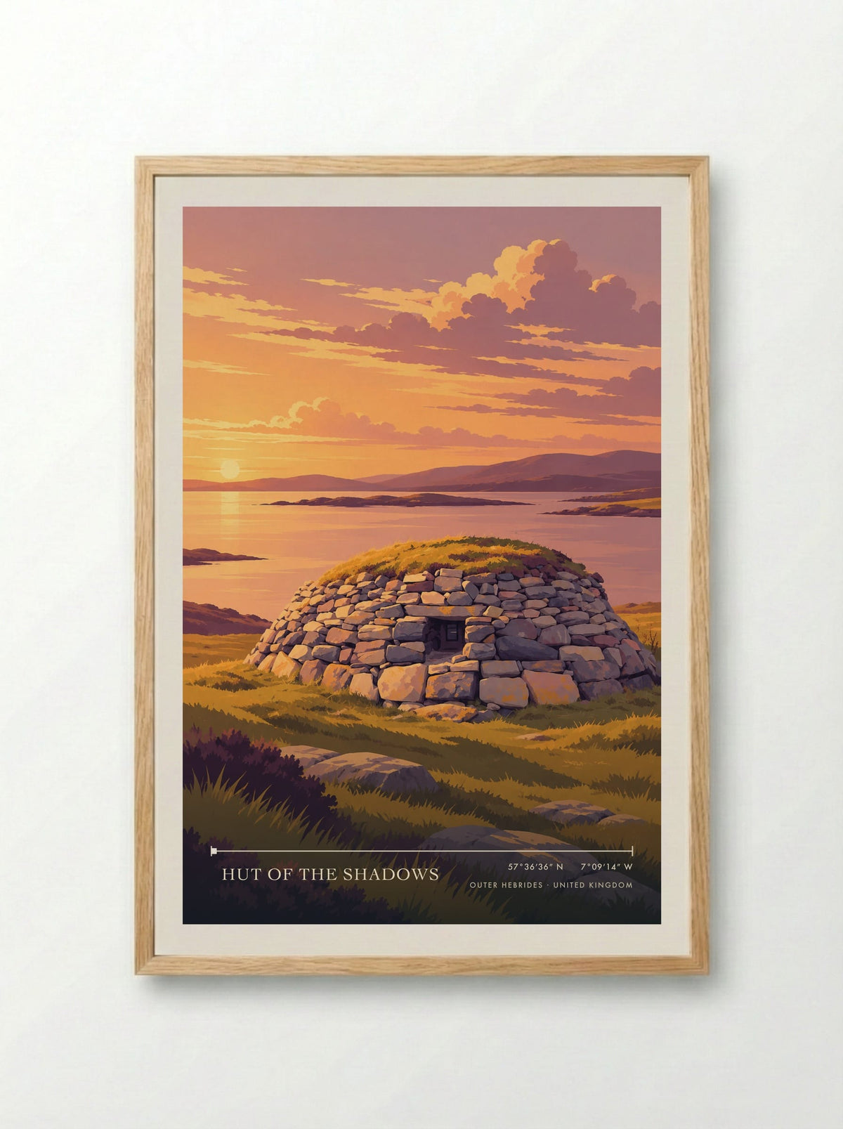 Hut of the Shadows, Outer Hebrides | Travel Poster - Framed Print Wood