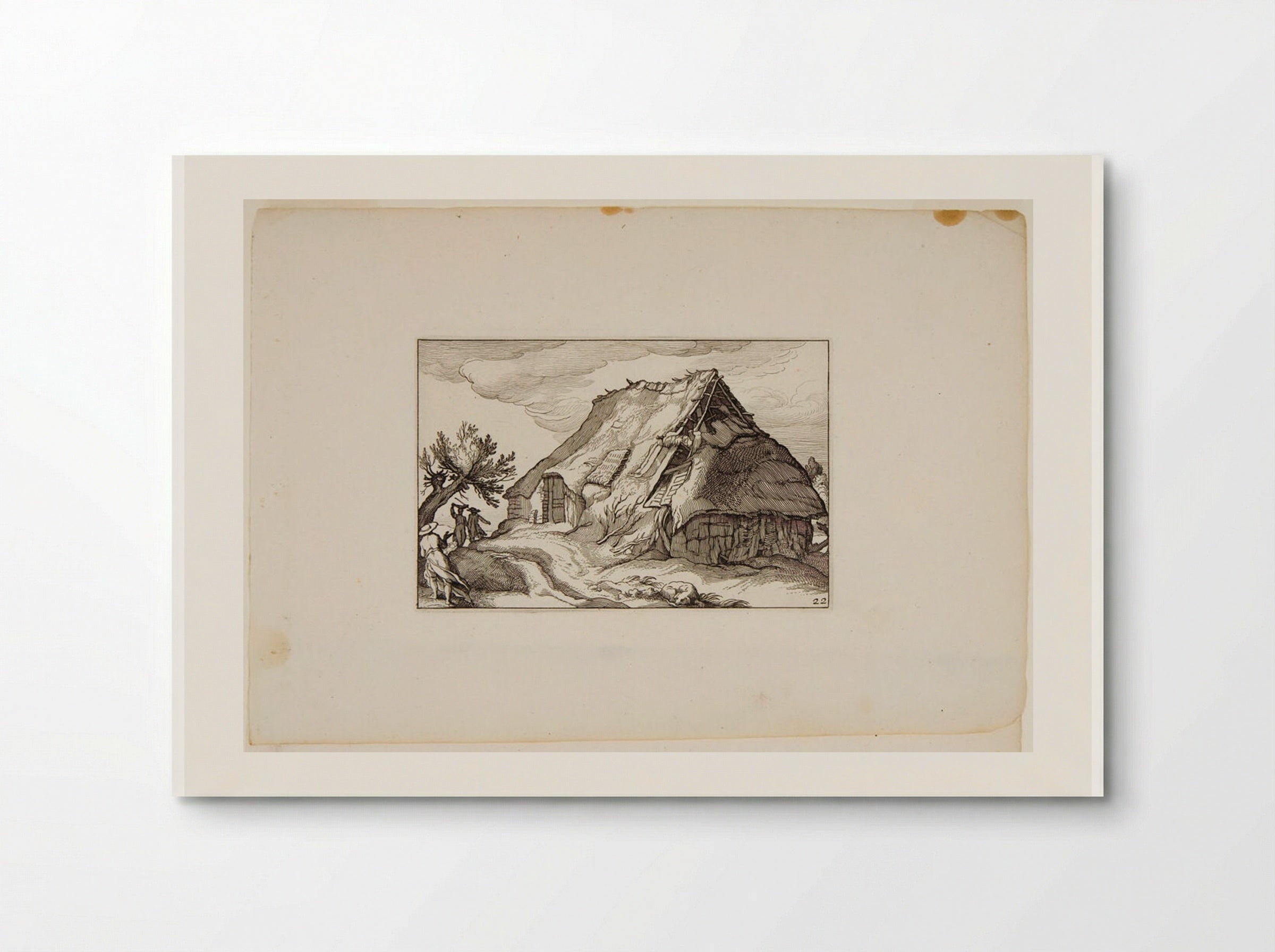 Hut with Dilapidated Roof, Three Figures to Left - Claes Jansz. Visscher - Poster
