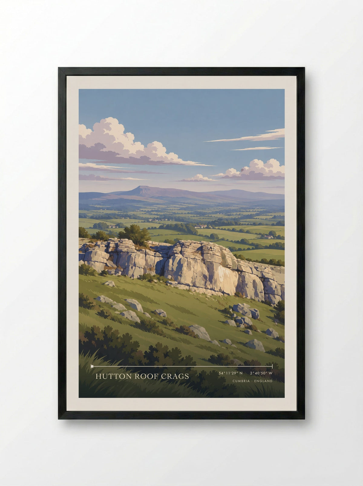 Hutton Roof Crags, Cumbria | Travel Poster - Framed Print Black