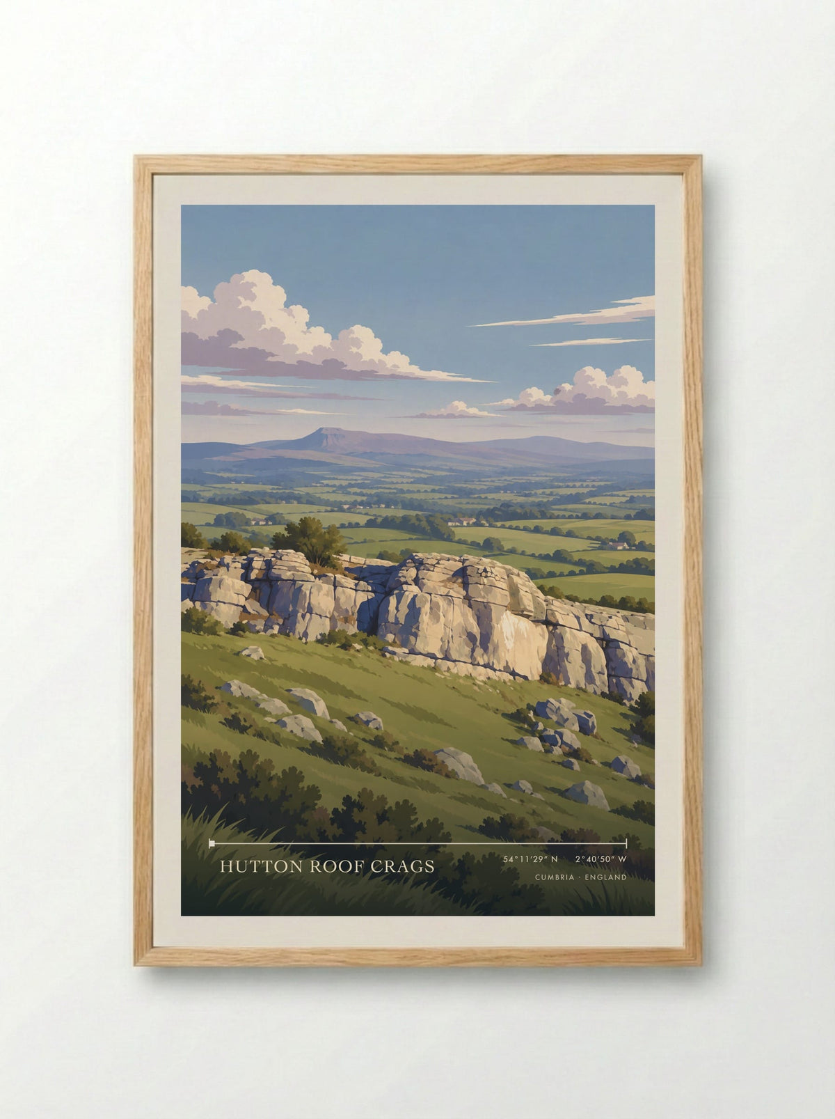 Hutton Roof Crags, Cumbria | Travel Poster - Framed Print Wood