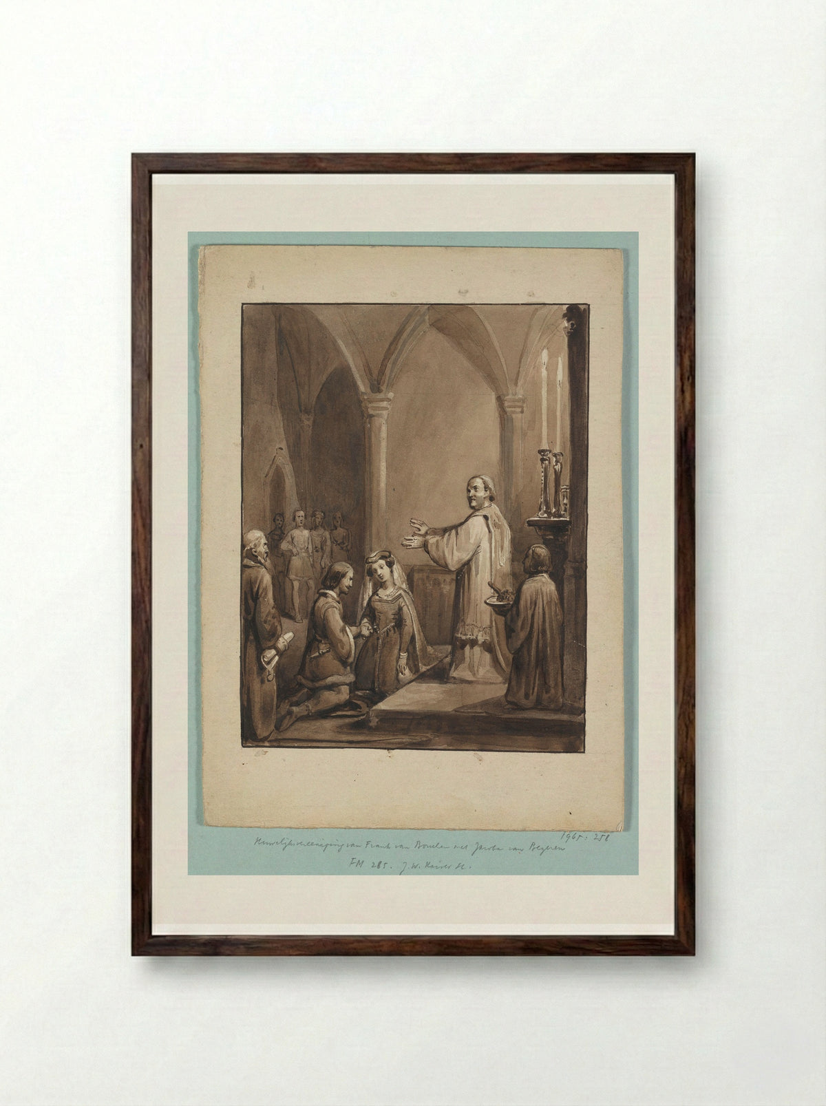 Huwelijk van Jacoba van Beieren en Frank van Borselen - Johann Wilhelm Kaiser (I) - Framed Print Dark Wood