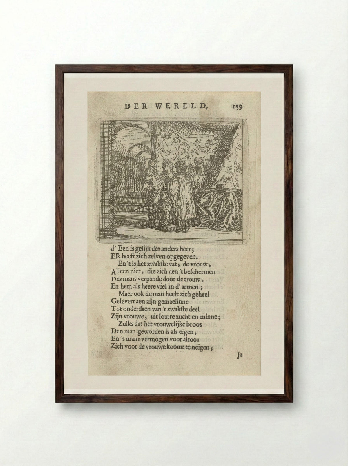 Huwelijksvoltrekking in een interieur - Arnold Houbraken - Framed Print Dark Wood