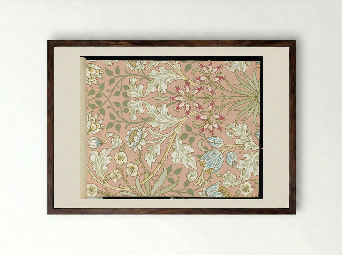 Hyacinth Wallpaper - William Morris - Framed Print Dark Wood