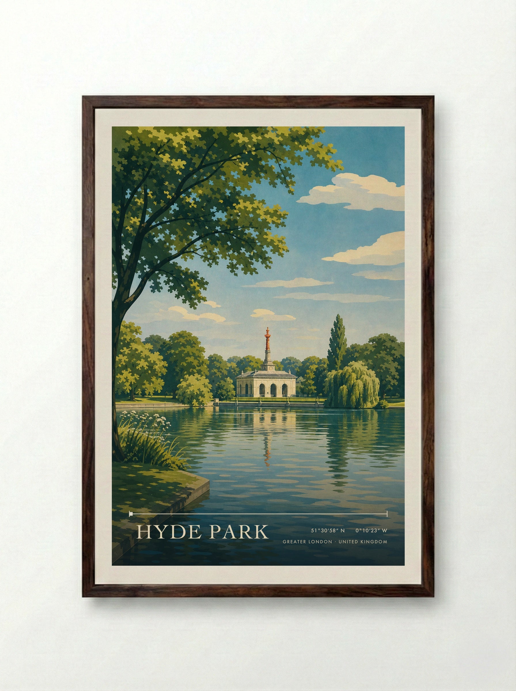 Hyde Park Greater London United Kingdom Travel Poster - Framed Print Dark Wood