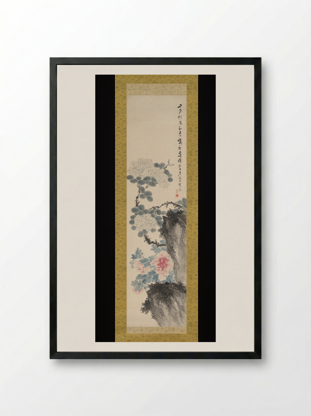 Hydrangeas and Peonies - Takahashi Sōhei - Framed Print Black
