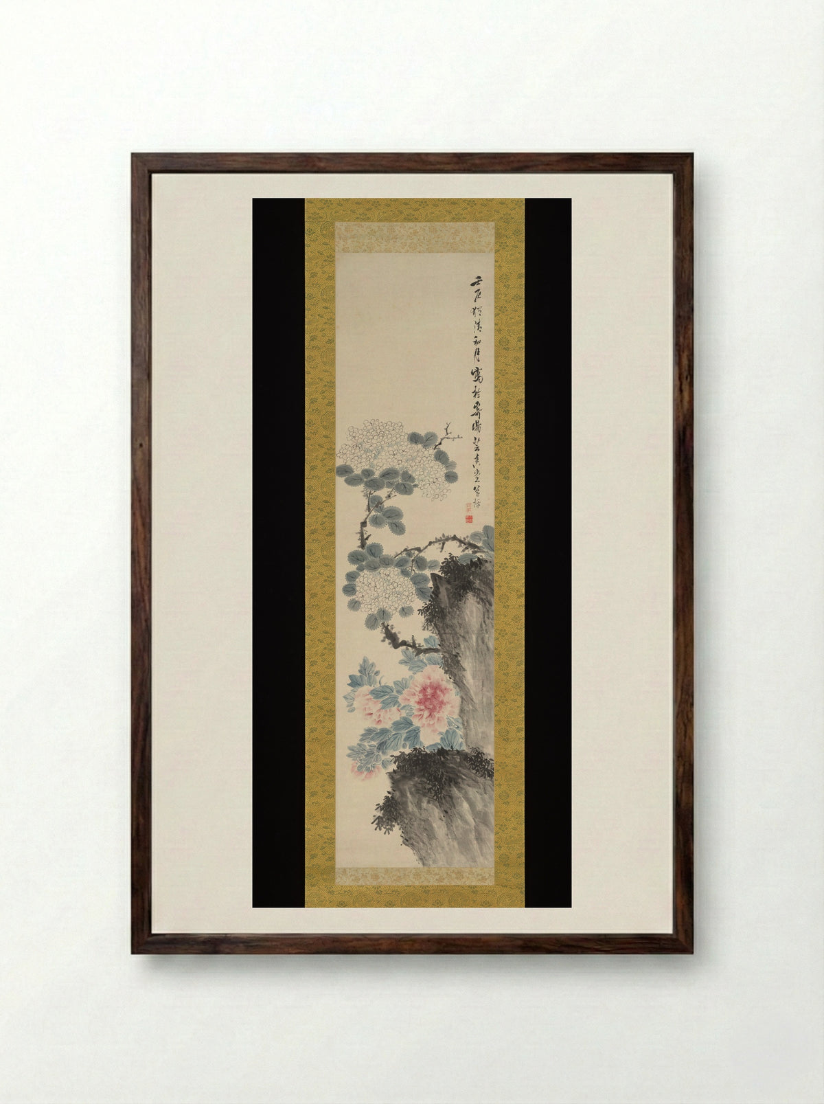 Hydrangeas and Peonies - Takahashi Sōhei - Framed Print Dark Wood
