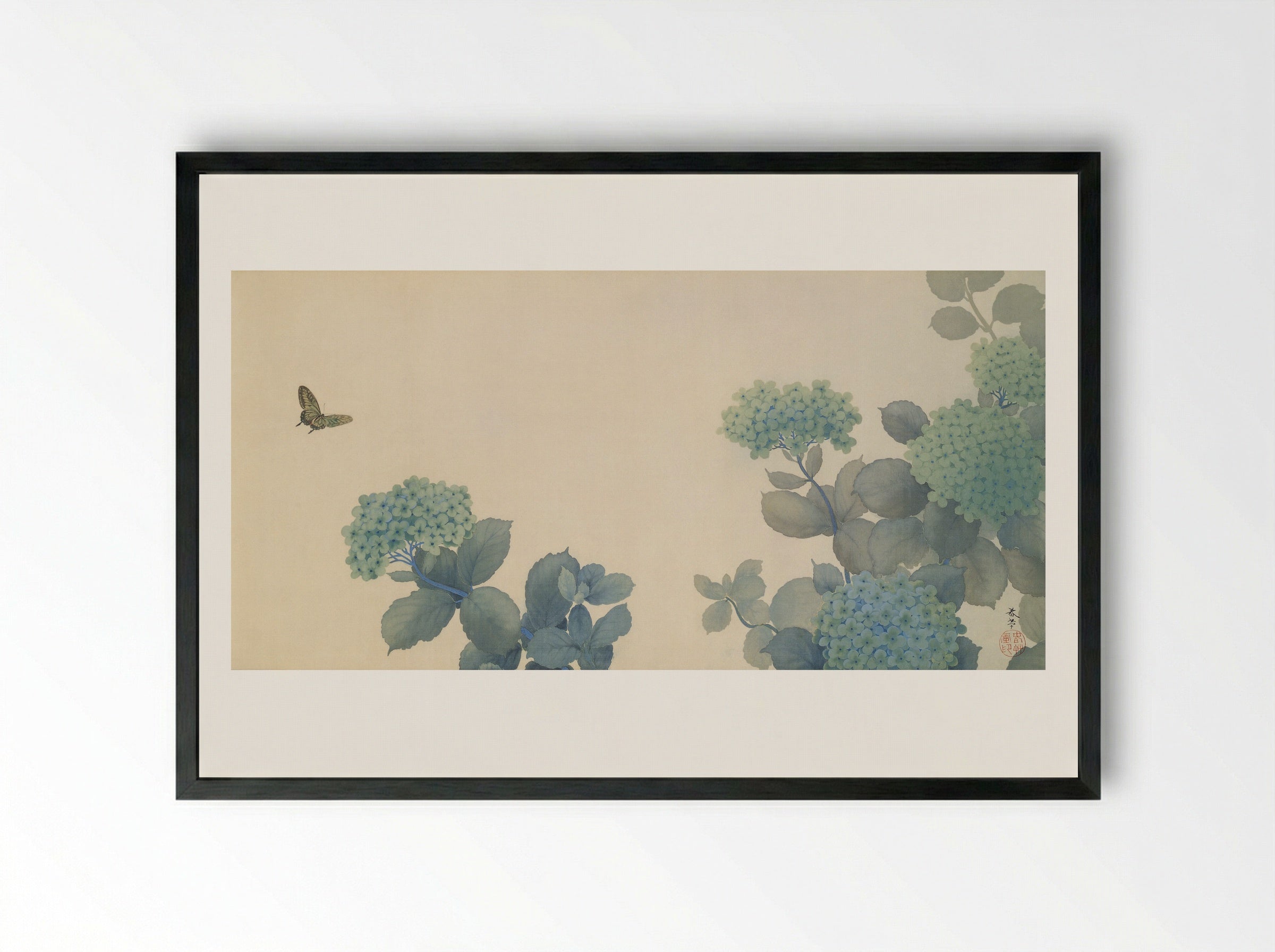 Hydrangeas - Hishida Shunso - Framed Print Black