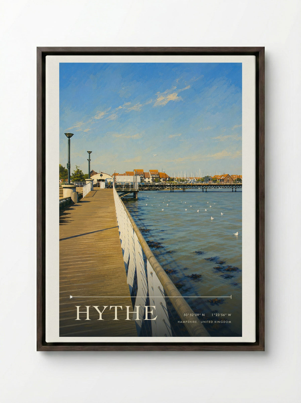 Hythe Hampshire United Kingdom Travel Poster - Framed Canvas Dark Wood