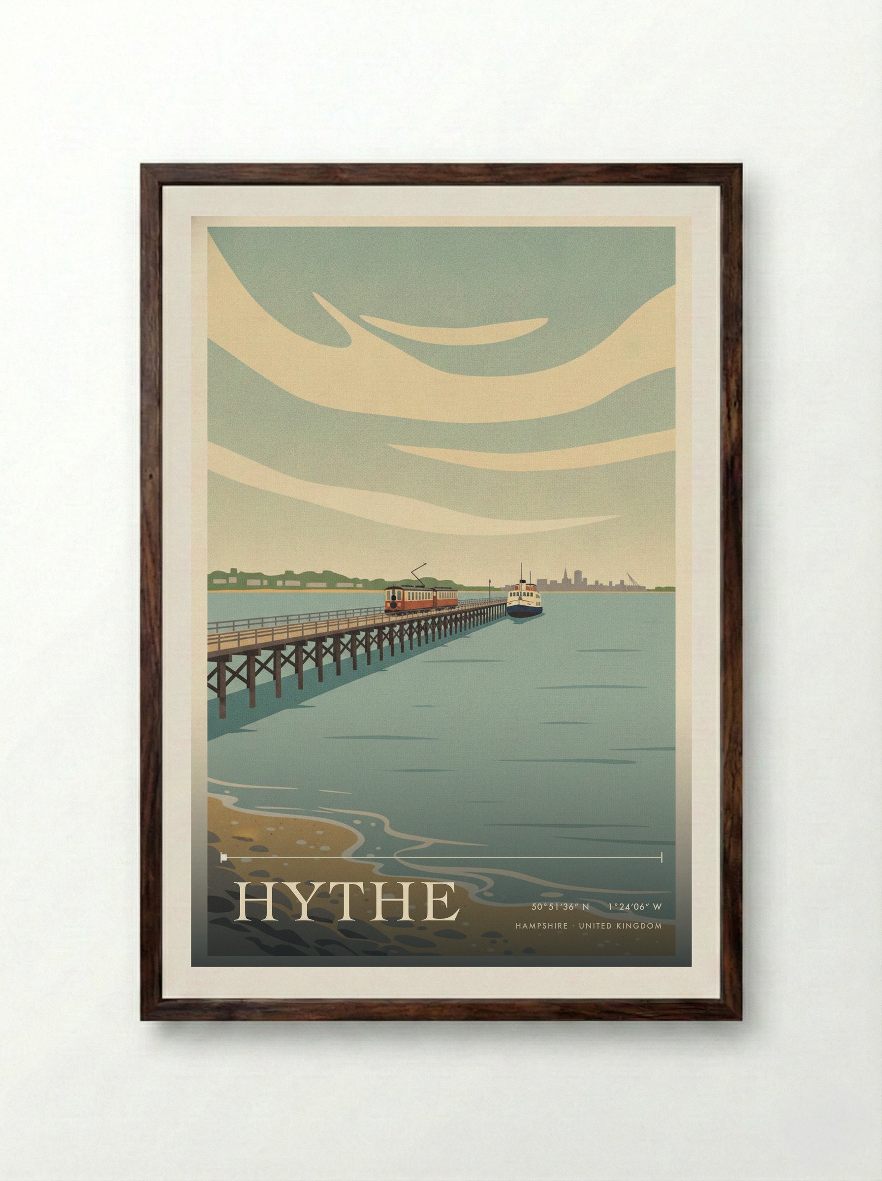Hythe Hampshire United Kingdom Travel Poster - Framed Print Dark Wood