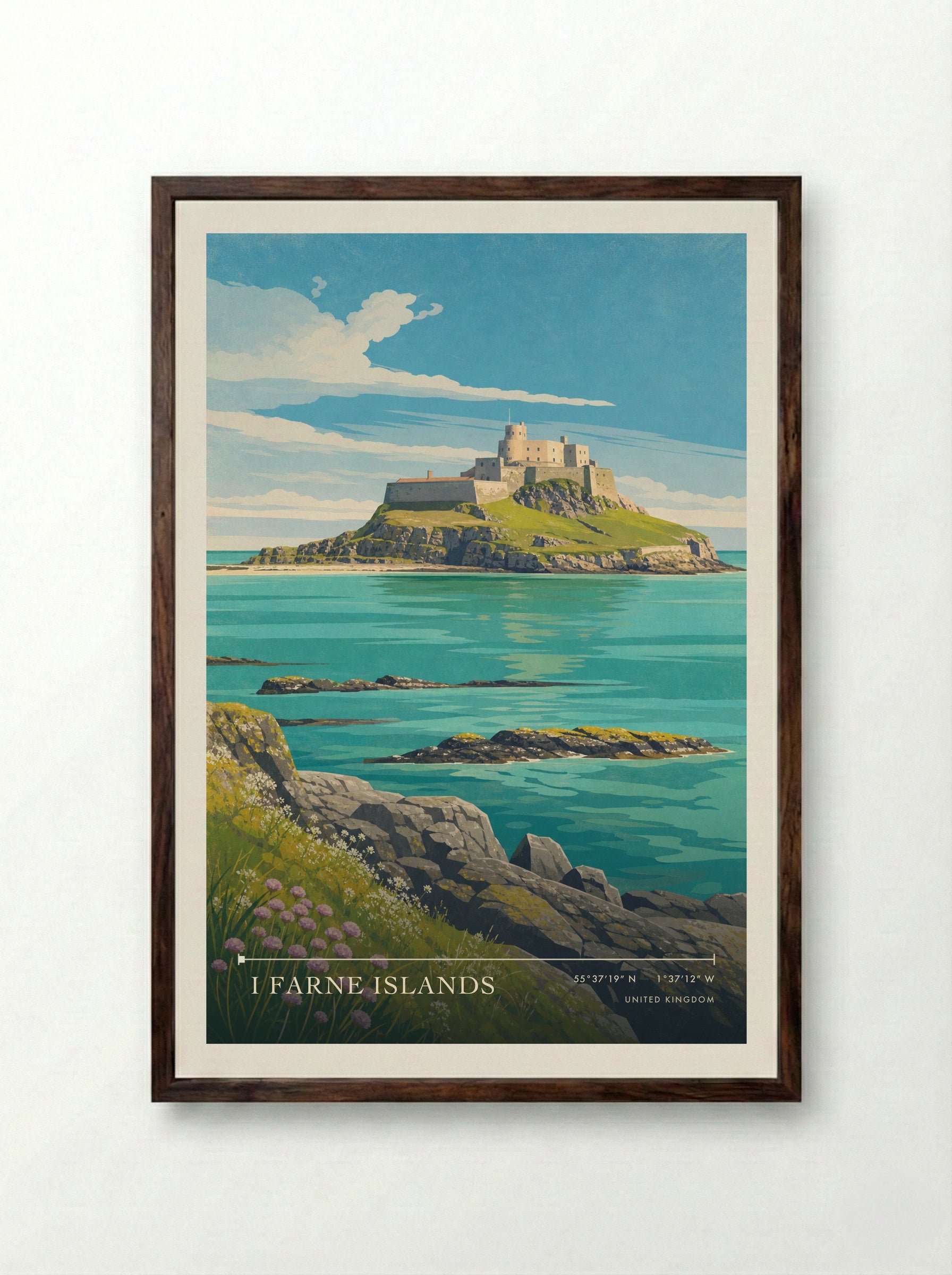 I Farne Islands United Kingdom Travel Poster - Framed Print Dark Wood
