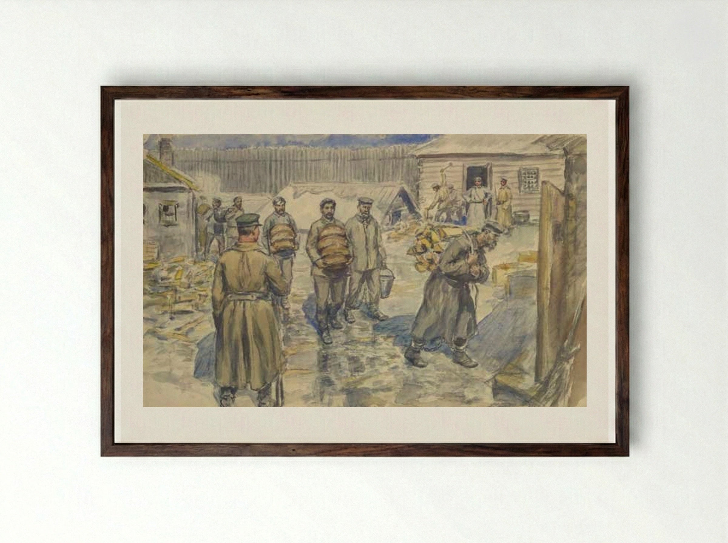 I. V. Dzhugashvili (Stalin) in custody - Ivan Vladimirov - Framed Print Dark Wood