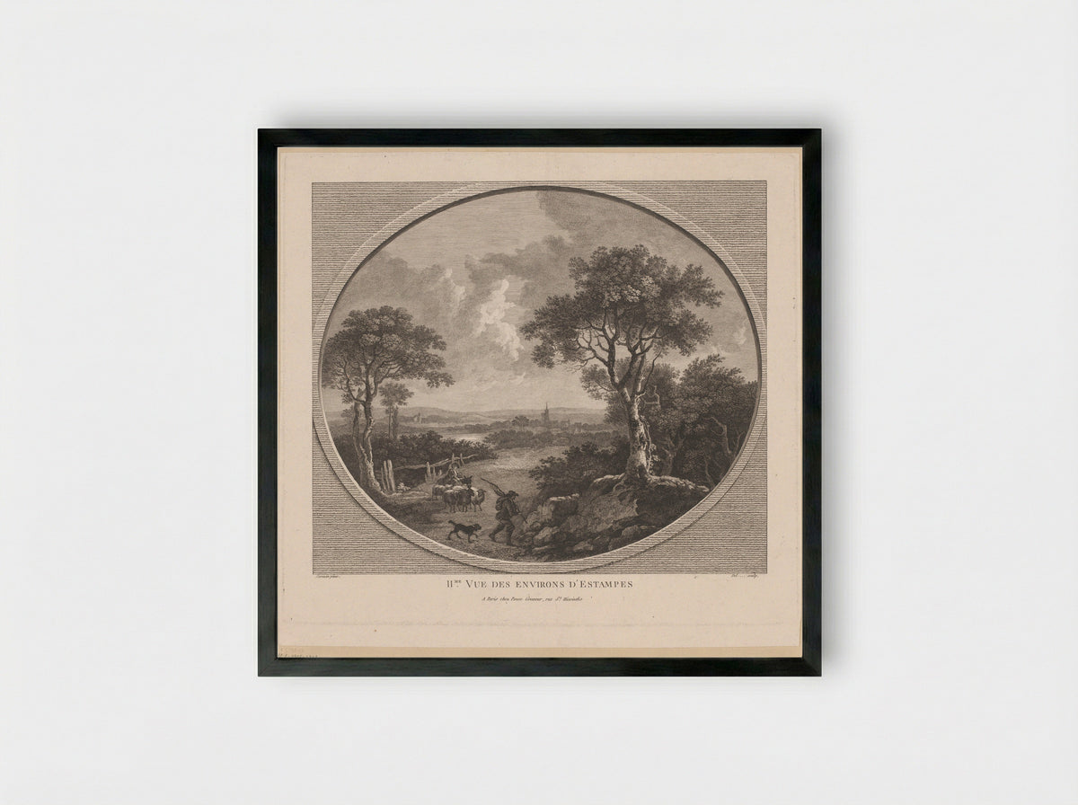 IIme Vue des Environs d'Estampes - Nicolas Ponce - Framed Print Black