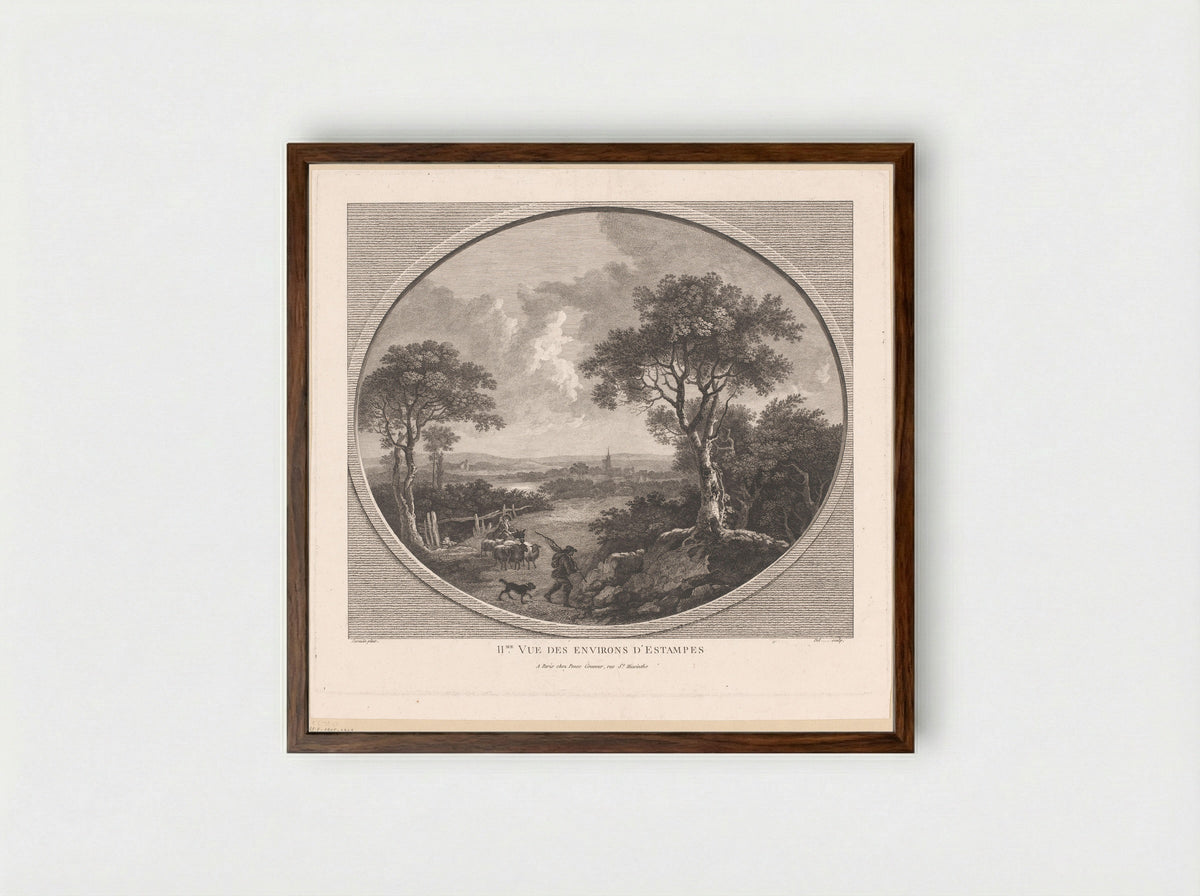 IIme Vue des Environs d'Estampes - Nicolas Ponce - Framed Print Dark Wood