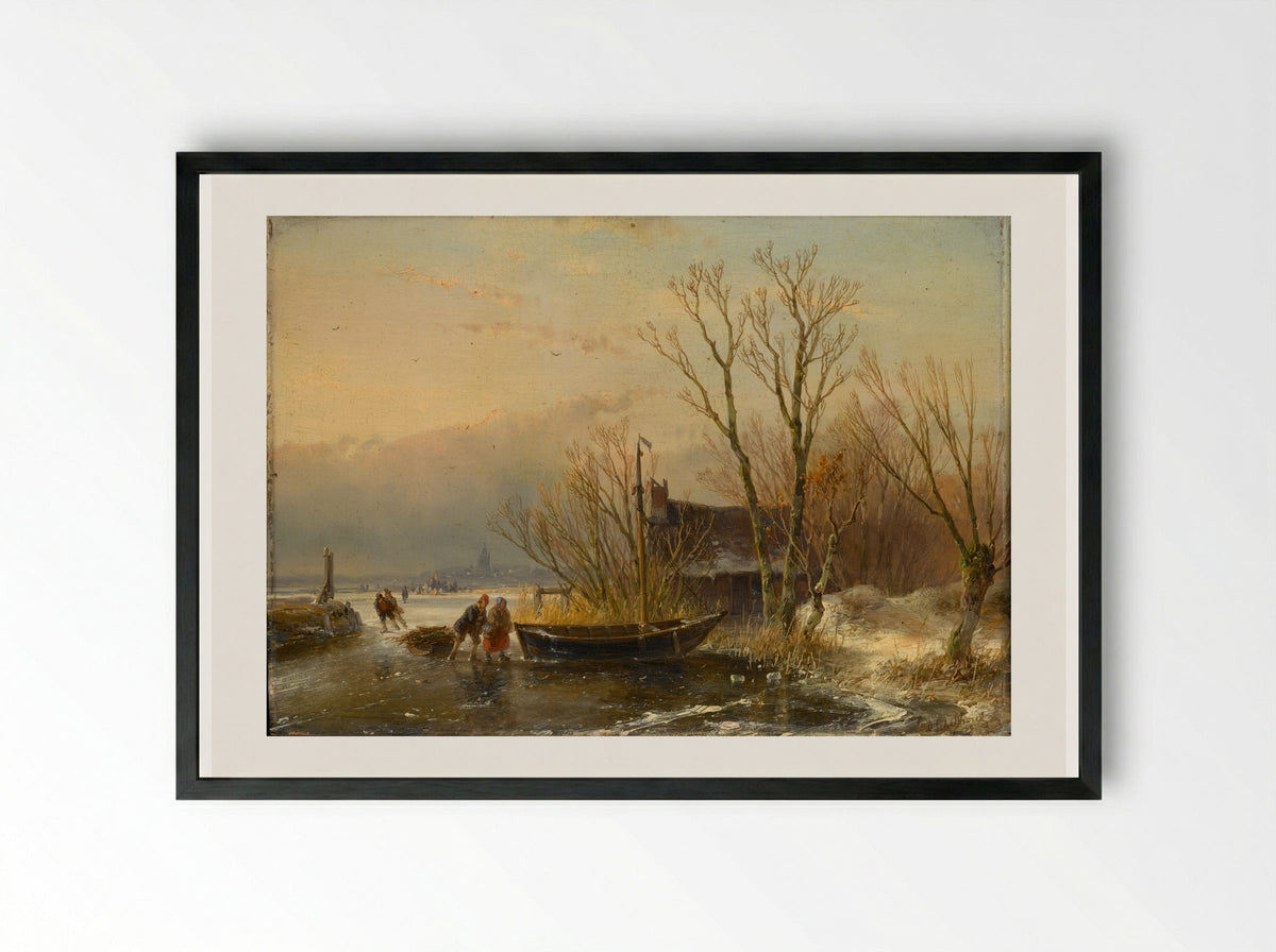 IJsgezicht met houtsprokkelaars - Andreas Schelfhout - Framed Print Black