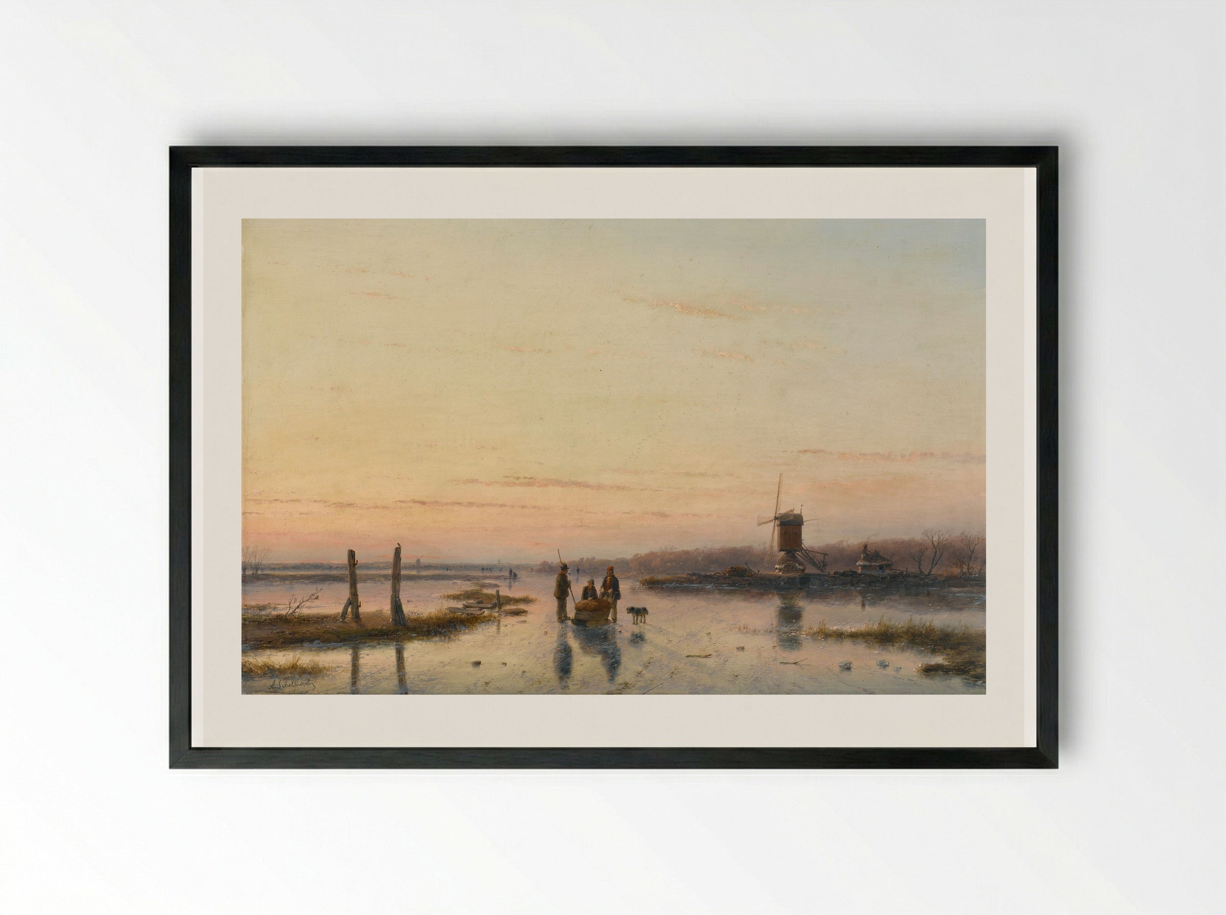 IJsgezicht met molen - Andreas Schelfhout - Framed Print Black