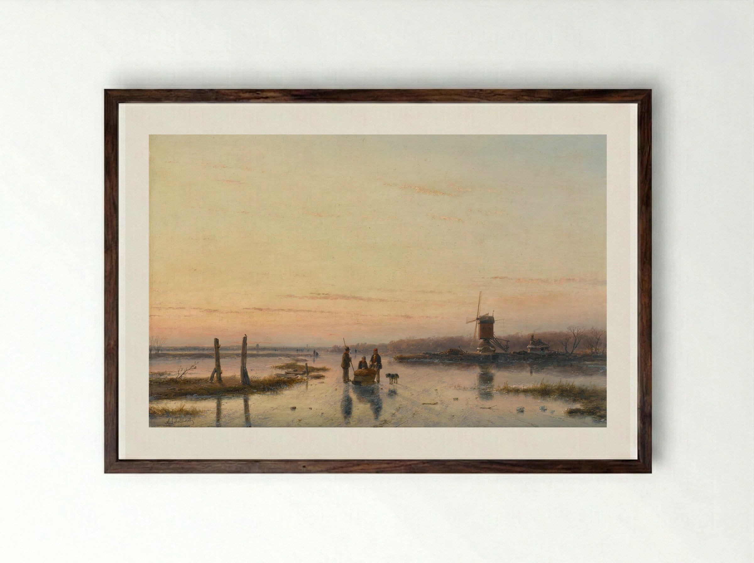 IJsgezicht met molen - Andreas Schelfhout - Framed Print Dark Wood