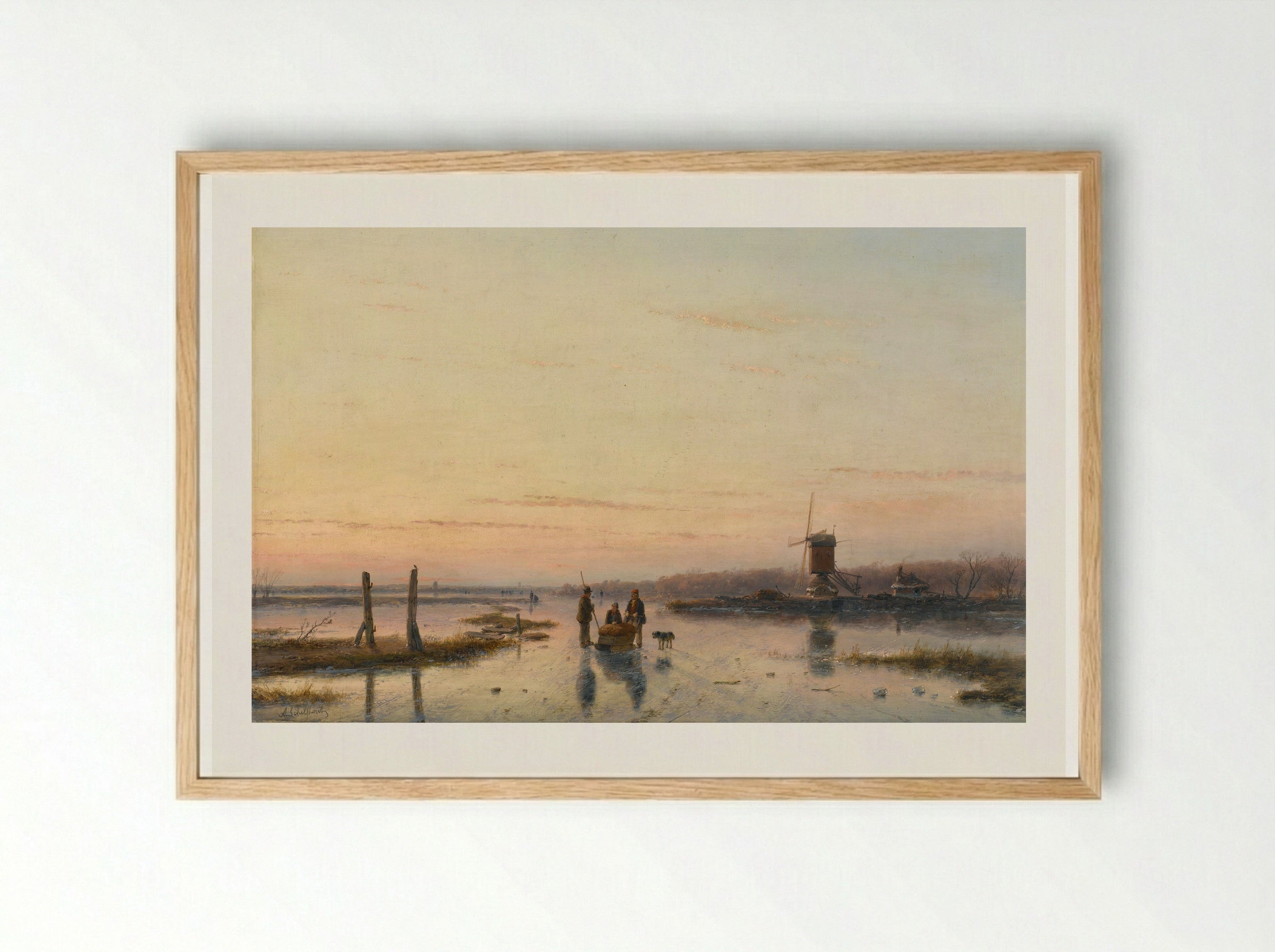 IJsgezicht met molen - Andreas Schelfhout - Framed Print Wood