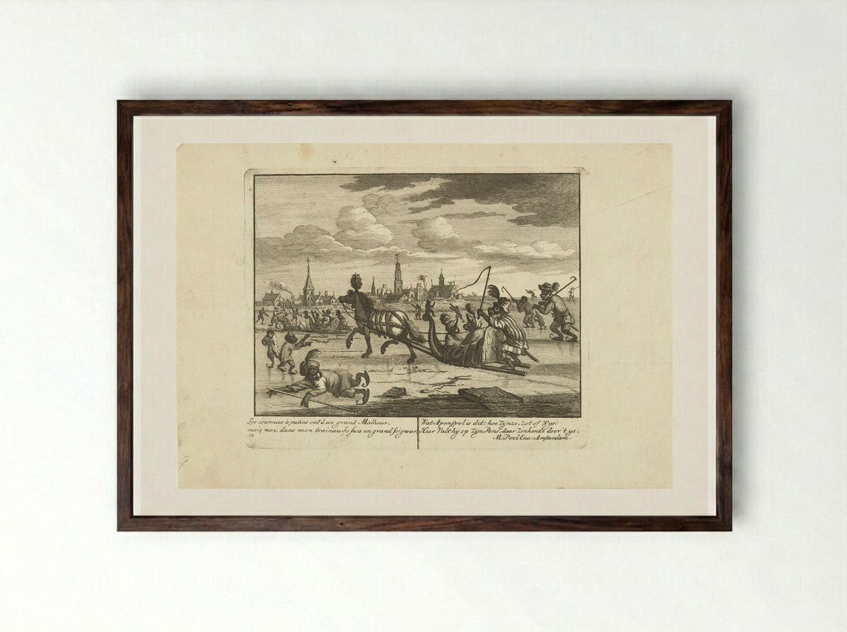 IJsvermaak met apen - Matthijs Pool - Framed Print Dark Wood