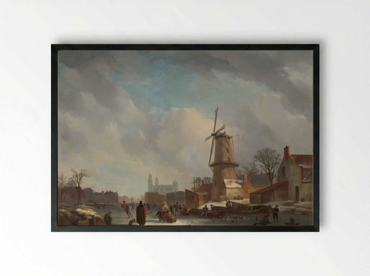 IJsvermaak op een stadsgracht - Abraham Johannes Couwenberg - Framed Print Black