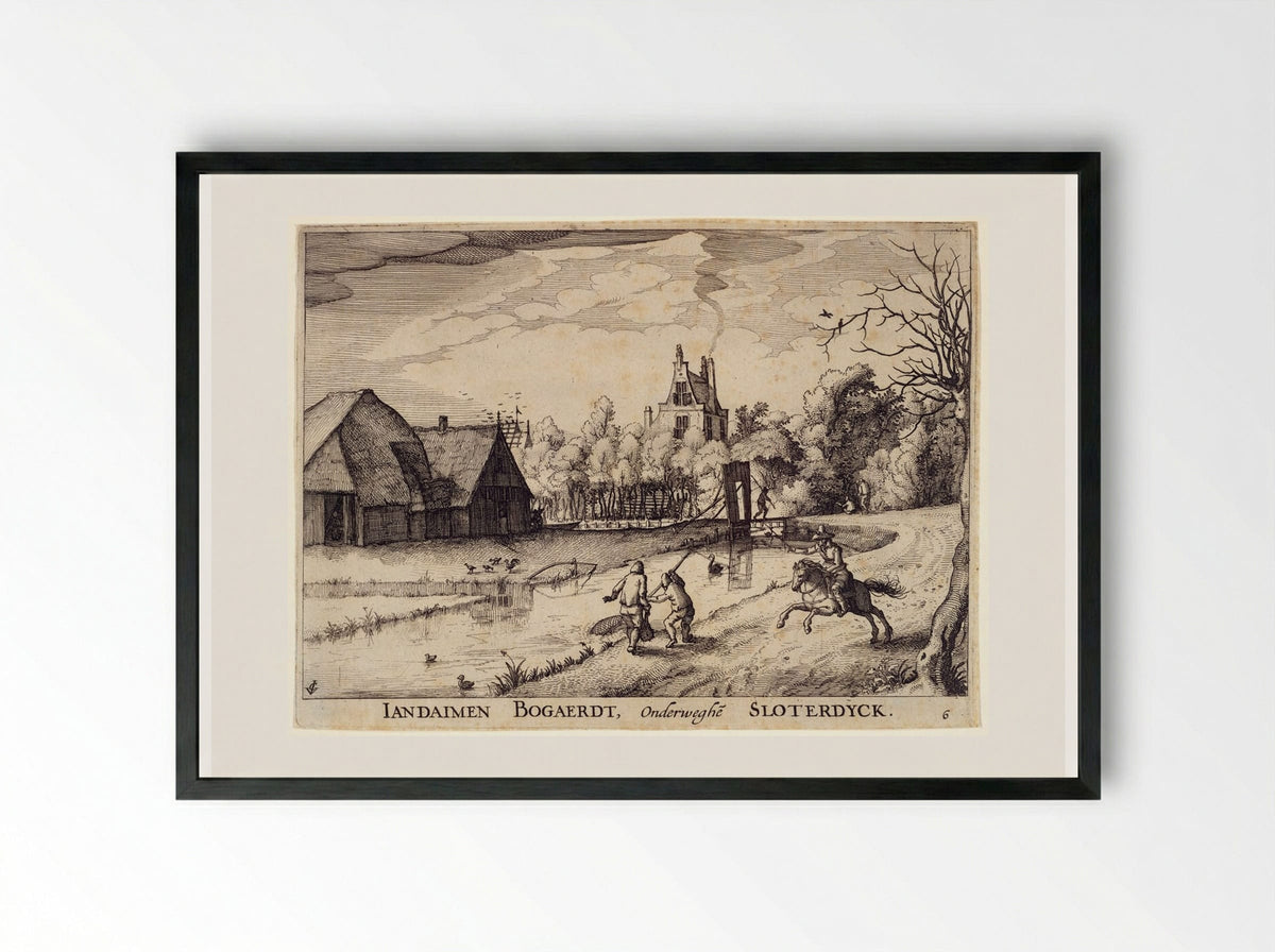 Iandaimen Bogaerdt, Onderweghe Sloterdyck - Claes Jansz. Visscher - Framed Print Black