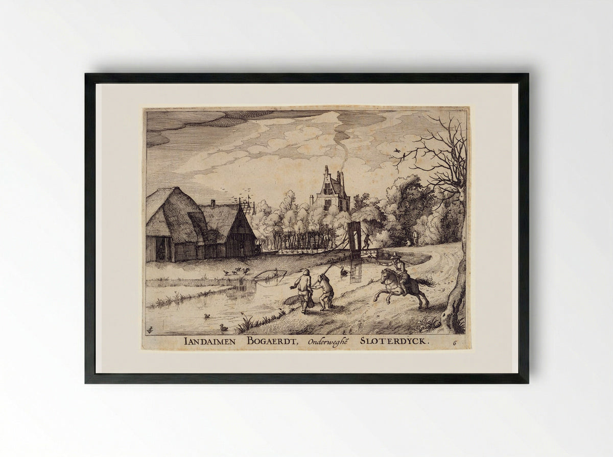 Iandaimen Bogaerdt, Onderweghe Sloterdyck - Claes Jansz. Visscher - Framed Print Black