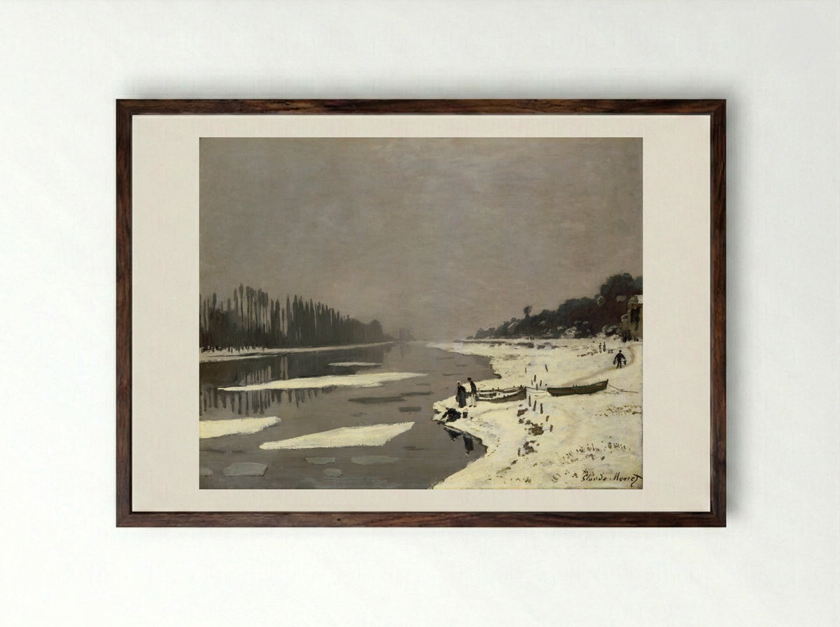 Ice Floes on the Seine at Bougival - Claude Monet - Framed Print Dark Wood
