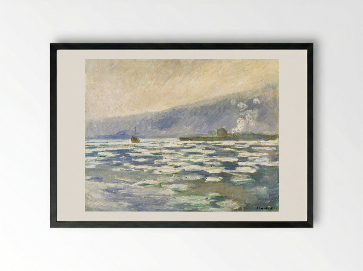 Ice, Lock at Port-Villez - Claude Monet - Framed Print Black