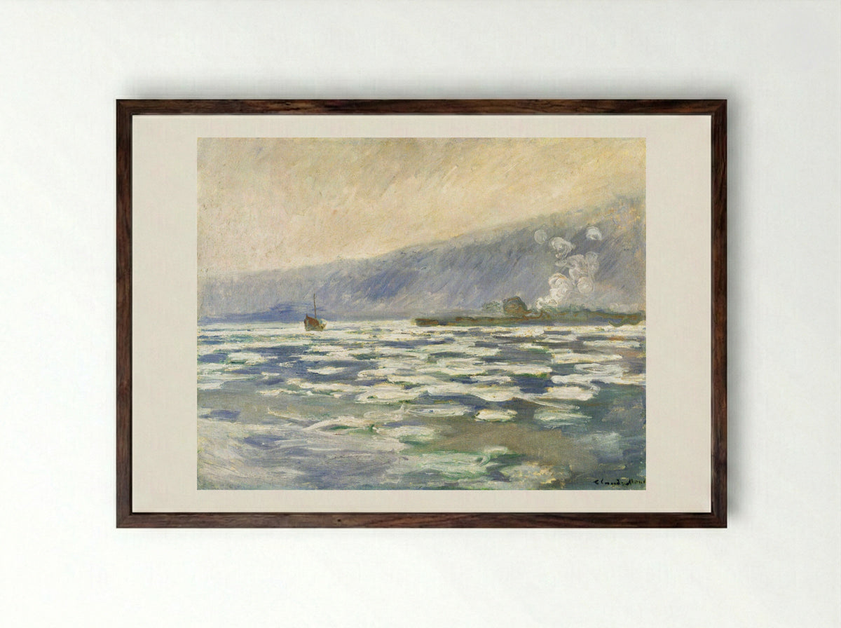 Ice, Lock at Port-Villez - Claude Monet - Framed Print Dark Wood