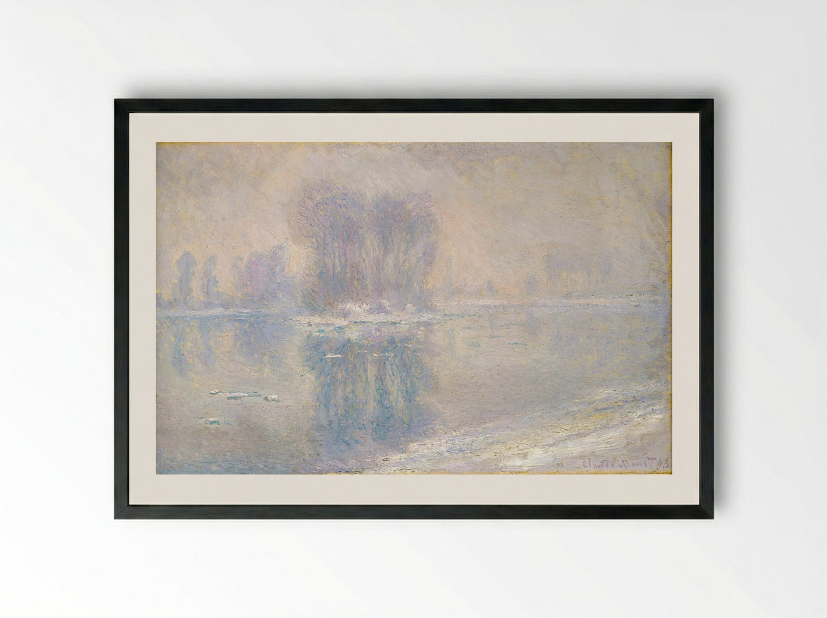 Ice on the Seine at Bennecourt - Claude Monet - Framed Print Black