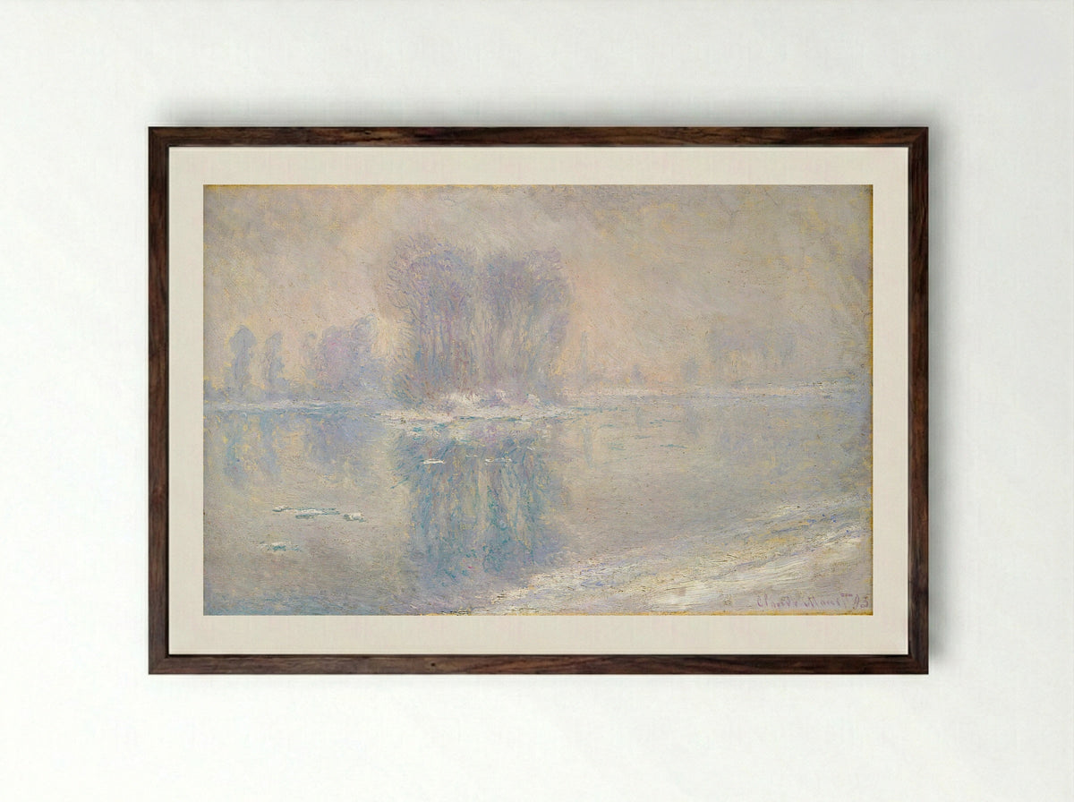 Ice on the Seine at Bennecourt - Claude Monet - Framed Print Dark Wood