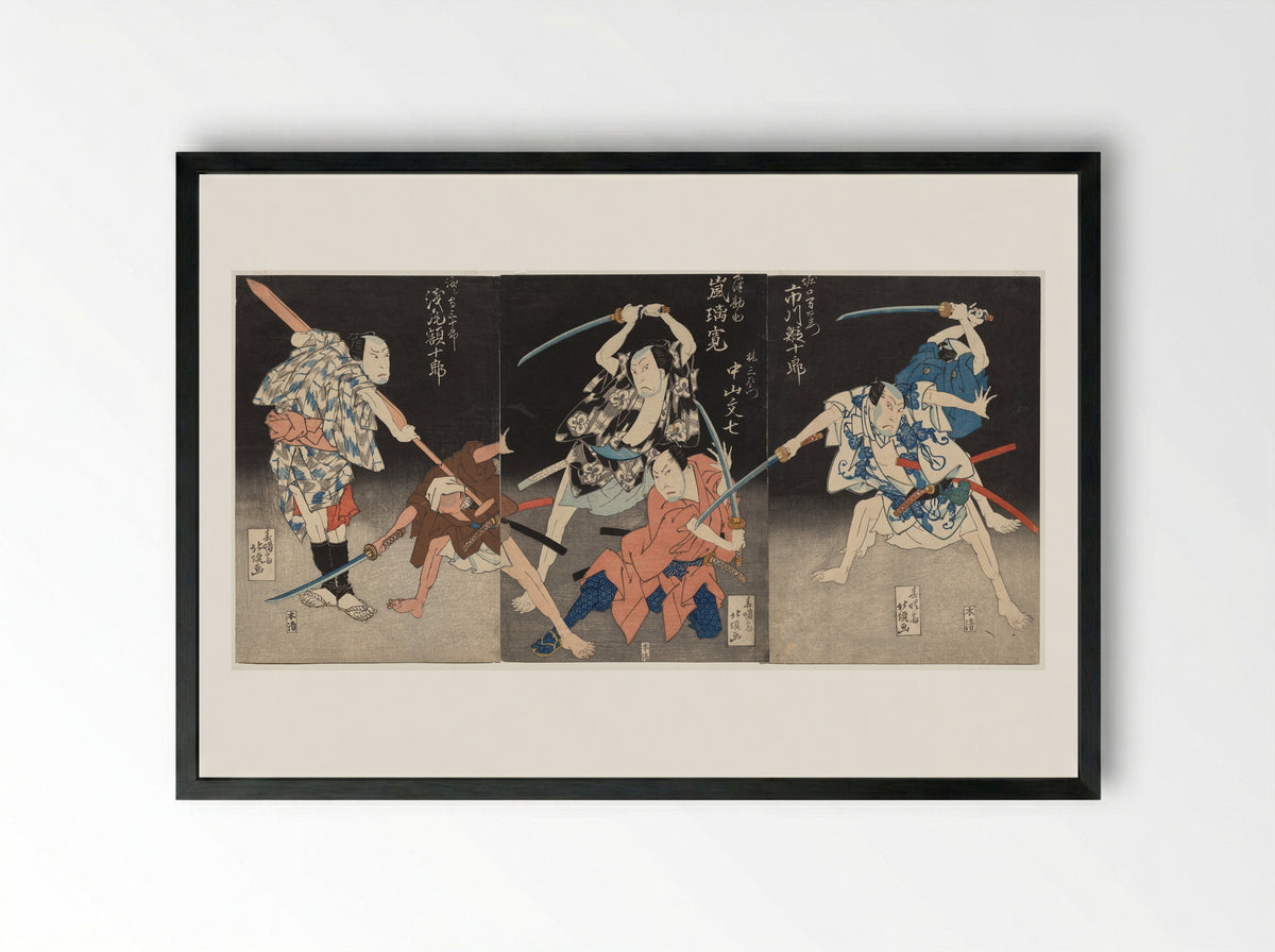 Ichikawa Ebijūrō II as Horiguchi Manzaemon and Others - Shunshosai Hokuchō - Framed Print Black