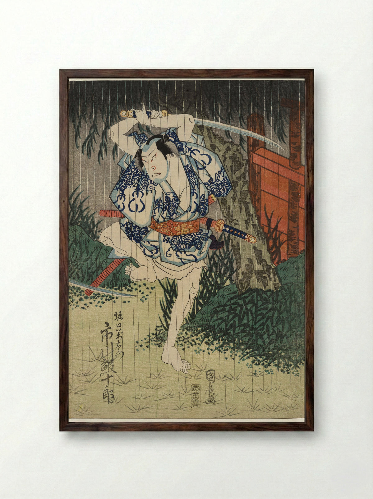 Ichikawa Ebijuro II as Horiguchi Manzaemon - Utagawa Kunihiro - Framed Print Dark Wood